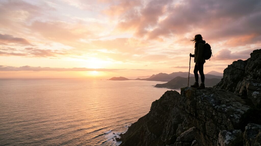 Inspirational travel quote on beach sunset background perfect for Instagram captions